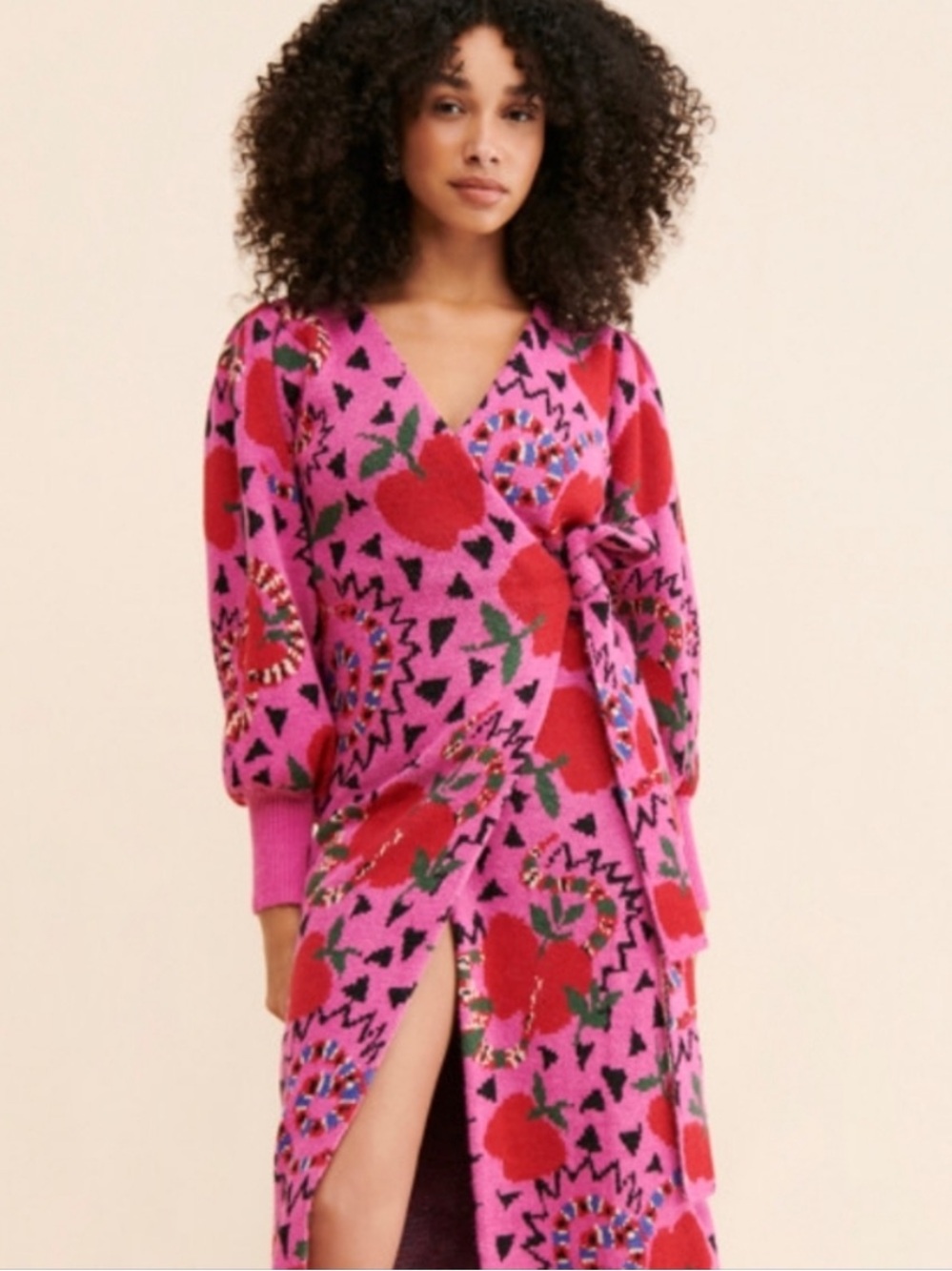 Farm Rio Women’s Pink Floral Wrap Knit Dress size small EUC